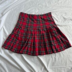 Brandy Melville Red Plaid Skater Skirt